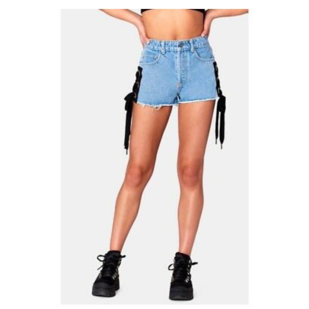 LF High waisted lace up denim jean shorts